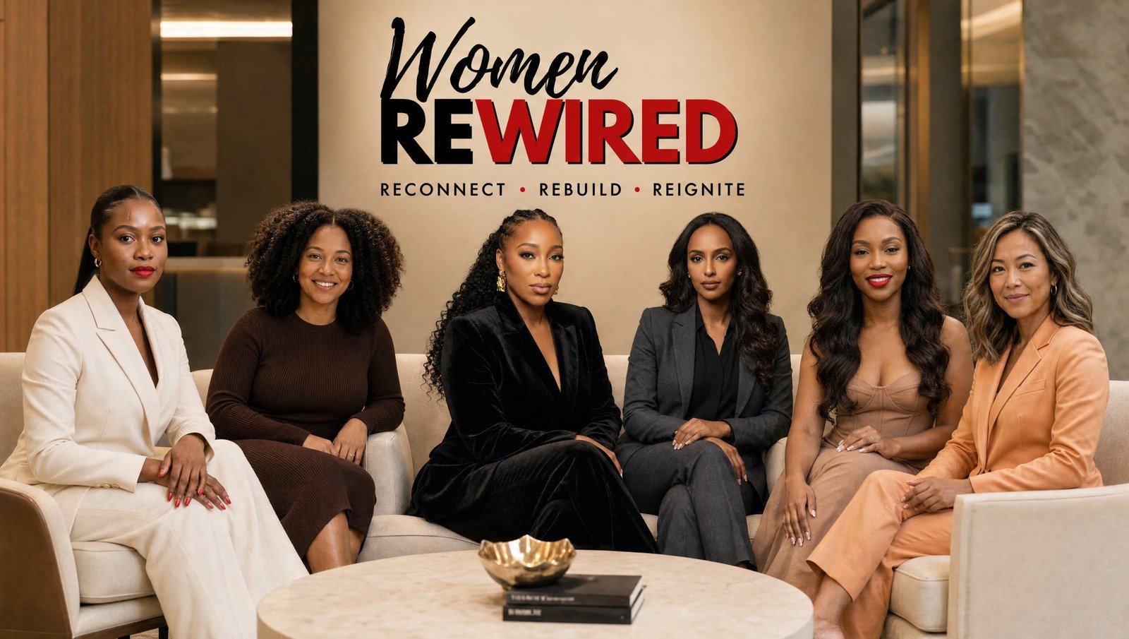 Women Rewired members gathered in an elevated Houston room